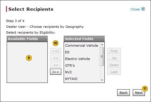 Select dealer users by geography, step 3 of 4.